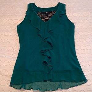 IZ Byer emerald/teal ruffle sleeveless blouse